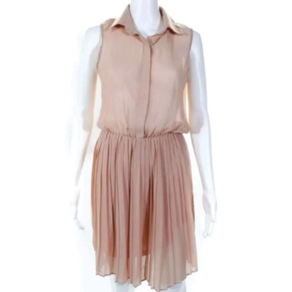 BLAQUE L PINK SHEER SLEEVELESS PLEATED SHIRT DRESS - Picture 1 of 4